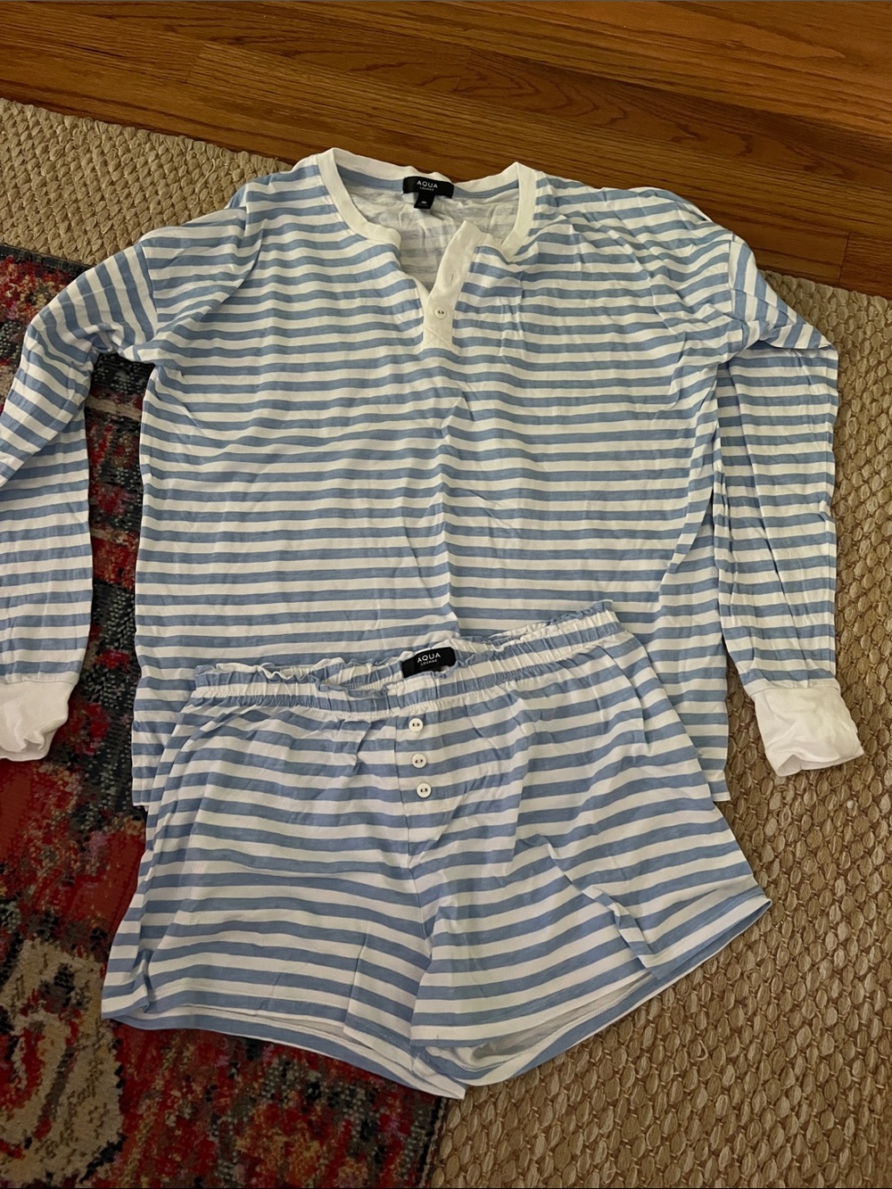 Aqua Light Blue and White Striped pajama set